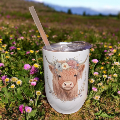 cute-highland-cow-wine-coffee-tumbler-gift.jpg Cute Highland cow wine coffee tumbler UK animal lover gift idea